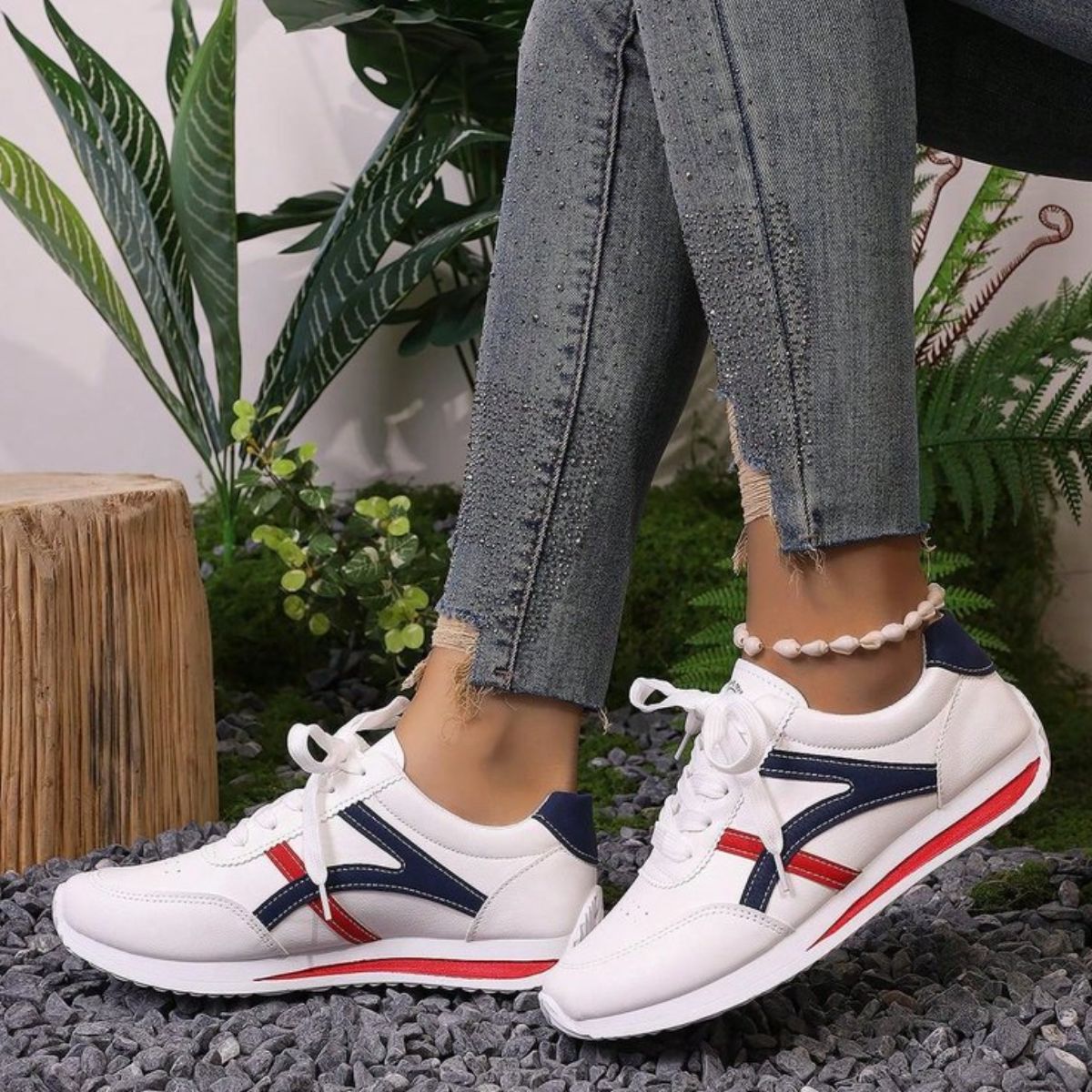 Lace Up Contrast Sneakers - felvior