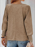 Round Neck Smocked Lantern Sleeve T-Shirt - felvior