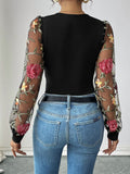 Perfee Embroidered V-Neck Long Sleeve Bodysuit - felvior