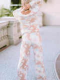 Printed Long Sleeve Top and Wide Leg Pants Lounge Set - felvior