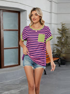 Striped Round Neck Short Sleeve T-Shirt