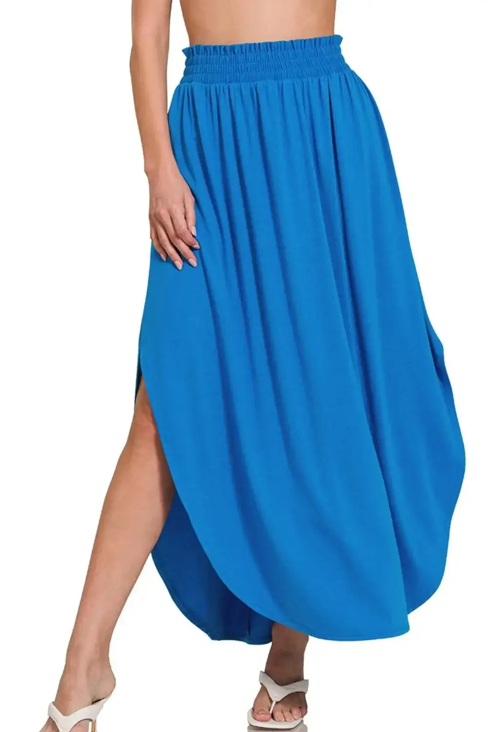 Zenana Smocked Waist Side Slit Maxi Skirt With Pockets Hauptbild