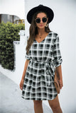Plaid V-Neck Tie Waist Dress - felvior