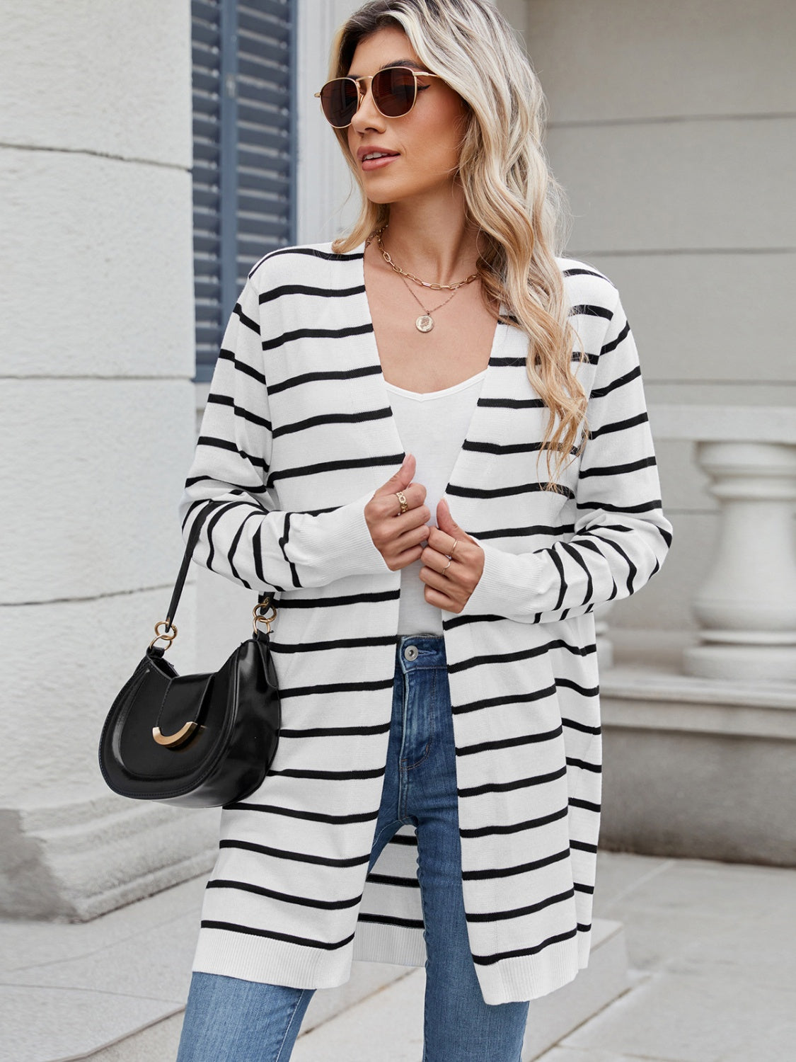 Open Front Long Sleeve Cardigan - felvior