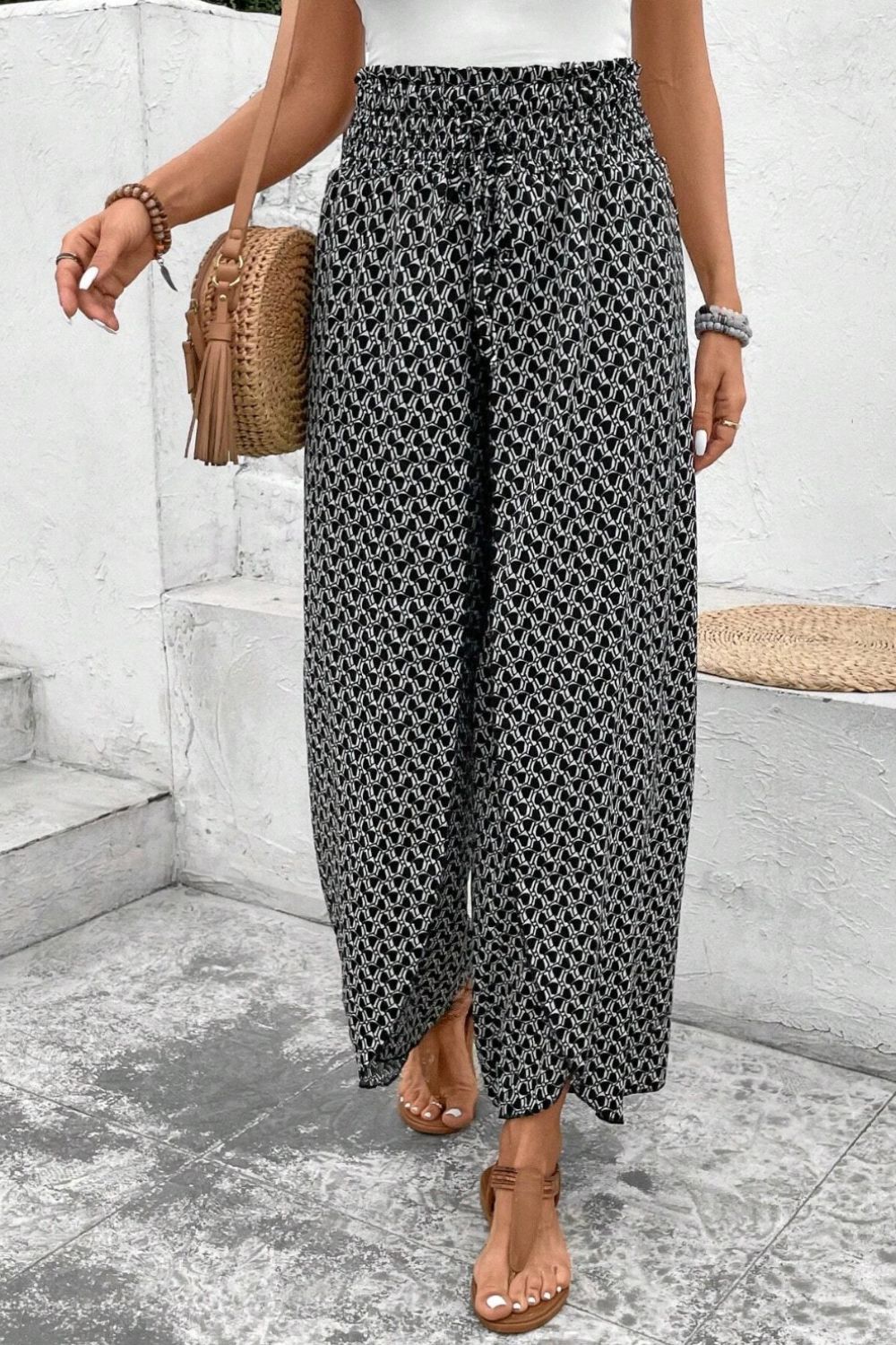 Slit Printed Wide leg Pants - felvior
