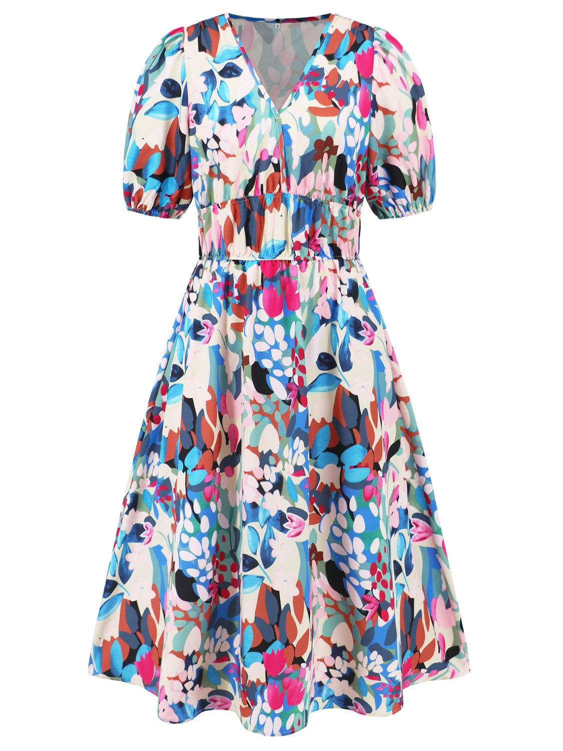 Ruched Printed Surplice Short Sleeve Dress - felvior