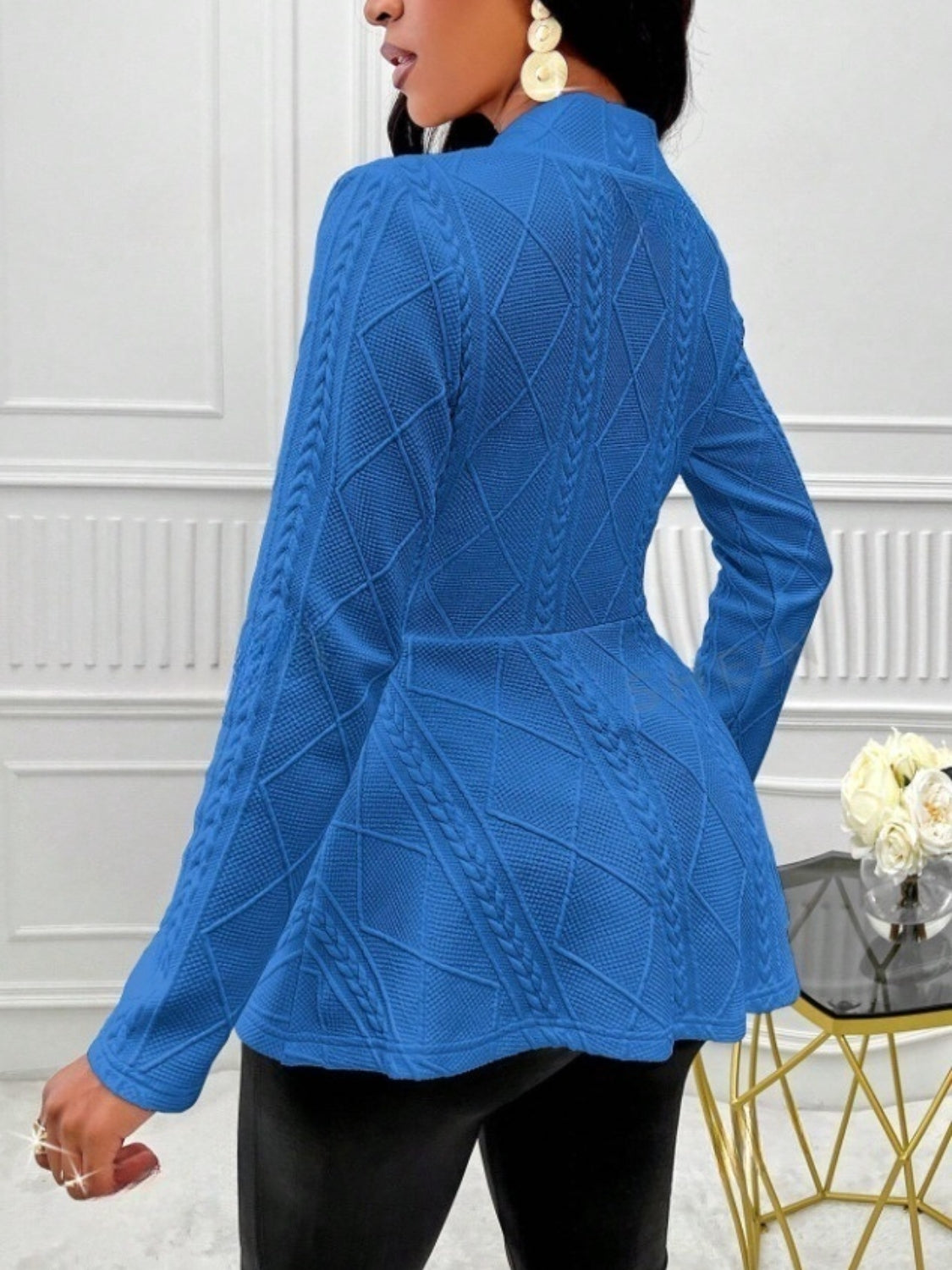 One Button Textured Peplum Cardigan - felvior