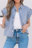 Snap Down Cap Sleeve Denim Top - felvior