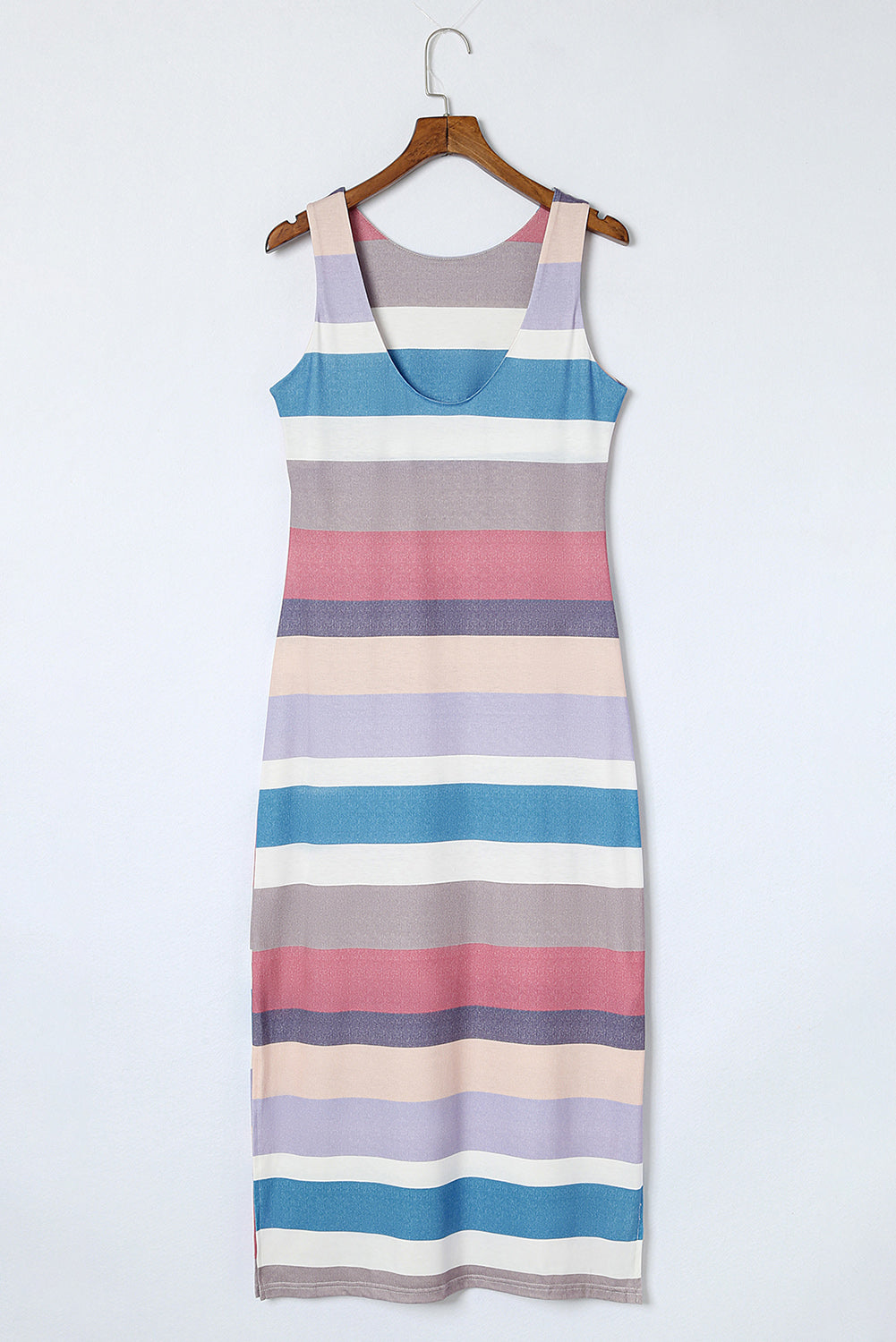Striped Slit Sleeveless Maxi Dress - felvior
