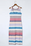 Striped Slit Sleeveless Maxi Dress - felvior