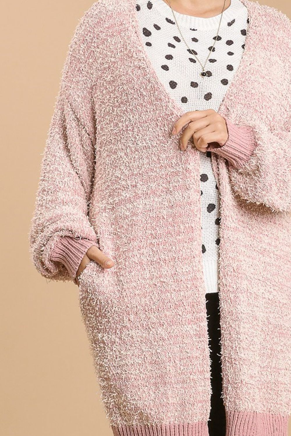 Umgee Full Size Ribbed Hem Open Front Longline Cardigan Plus Size - felvior