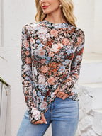 Floral Mock Neck Long Sleeve Top