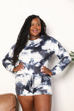 Shiny Tie-Dye Round Neck Top and Shorts Lounge Set - felvior