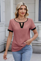 Cutout Round Neck Short Sleeve Top