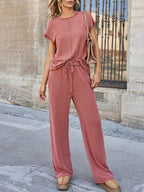 Ribbed Exposed Seam Top and Pants Set