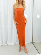 Lace-Up Back Tube Maxi Dress