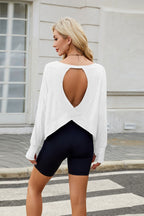 Cutout Back Round Neck Long Sleeve T-Shirt