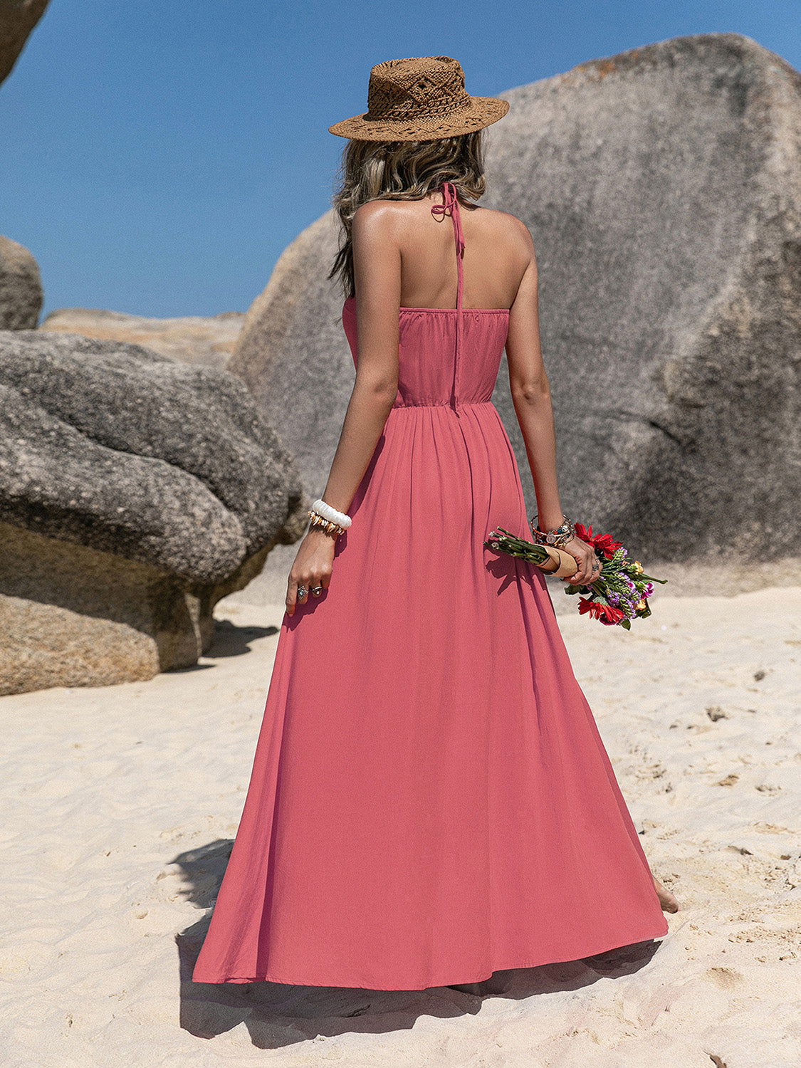V-Neck Sleeveless Buttoned Dress - felvior