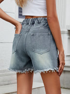 Raw Hem Studded Denim Shorts