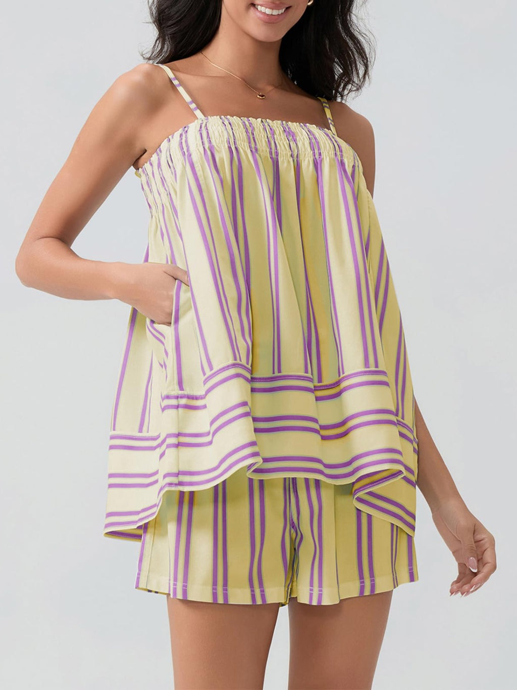 Smocked Square Neck Cami and Shorts Set