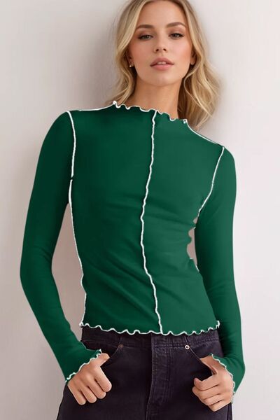 Basic Bae Contrast Trim Mock Neck Long Sleeve T-Shirt - felvior