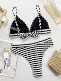 Striped V-Neck Two-Piece Swim Set - felvior