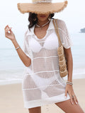 Hollow Out Collared Neck Cover-Up - felvior