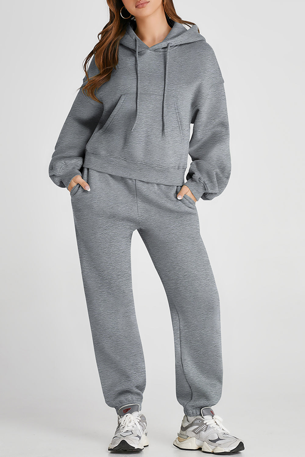 Dropped Shoulder Hooded Top and Pants Active Set - felvior