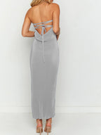 Lace-Up Back Tube Maxi Dress