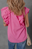 Shirred Tie Neck Ruffled Cap Sleeve Blouse - felvior