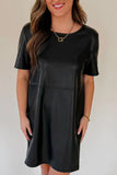 Round Neck Short Sleeve Mini Dress - felvior