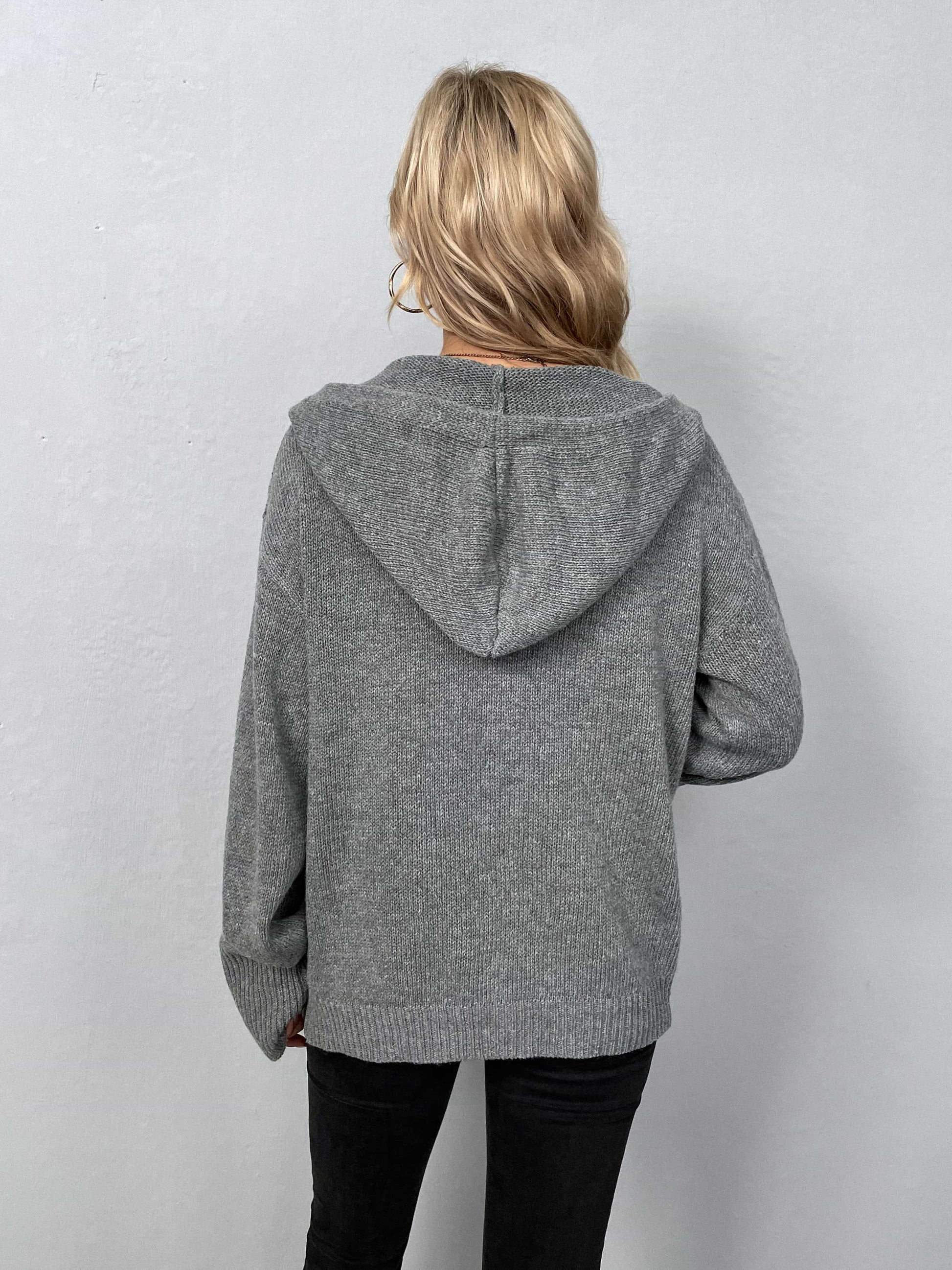 Button-Down Long Sleeve Hooded Sweater - felvior