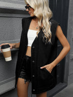 V-Neck Button Up Denim Vest