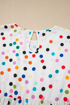 Polka Dot Short Sleeve Tiered Ruffled Babydoll Blouse