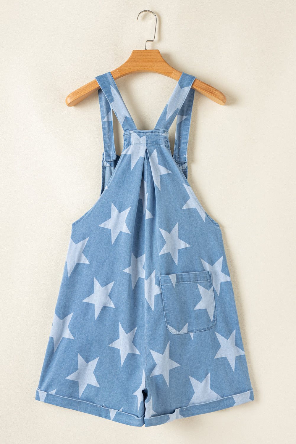 Star Print Square Neck Denim Overalls - felvior