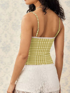 Lace Detail Plaid Square Neck Cami