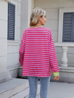 Lace-Up Striped Long Sleeve T-Shirt