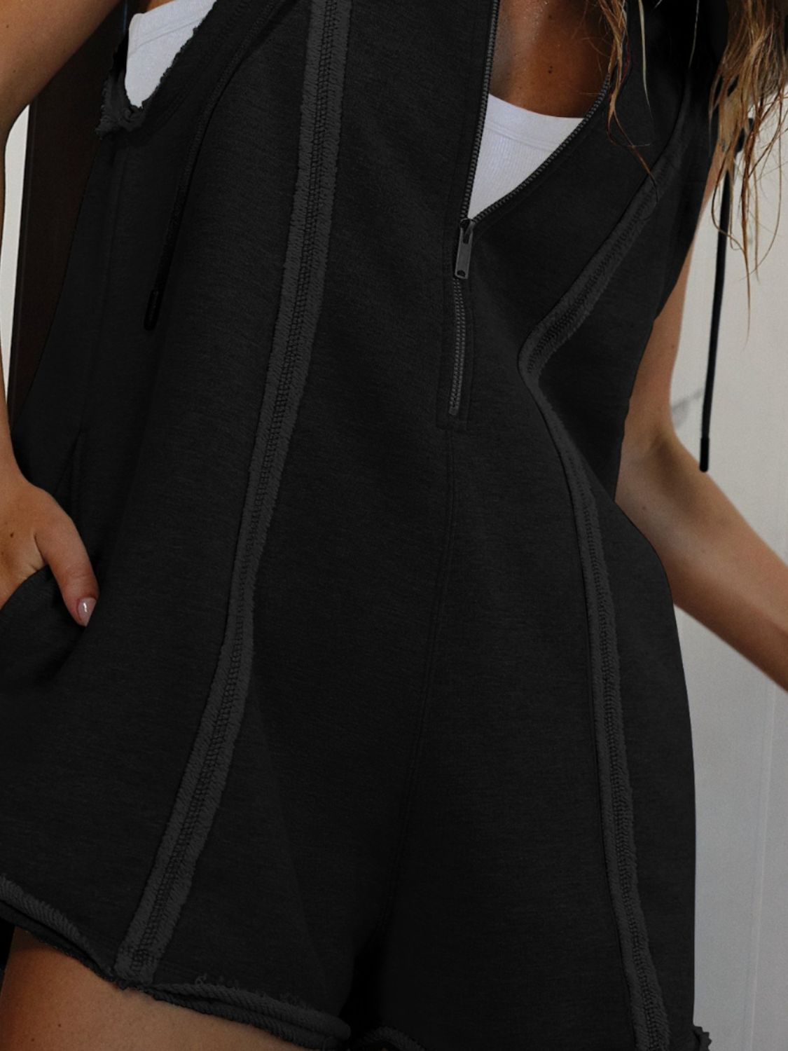 Half Zipped Hooded Sleeveless Romper