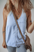 Backless Halter Neck Denim Top
