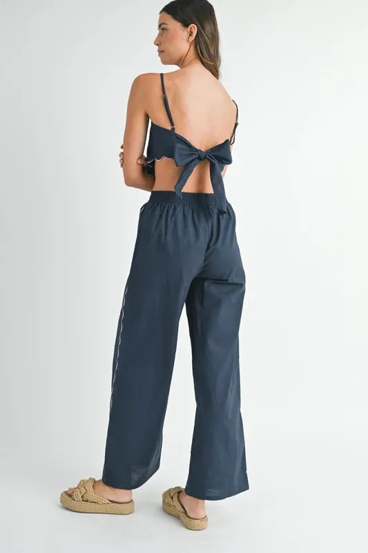 MABLE Linen Embroidered Scarf Top and Pants Set - felvior
