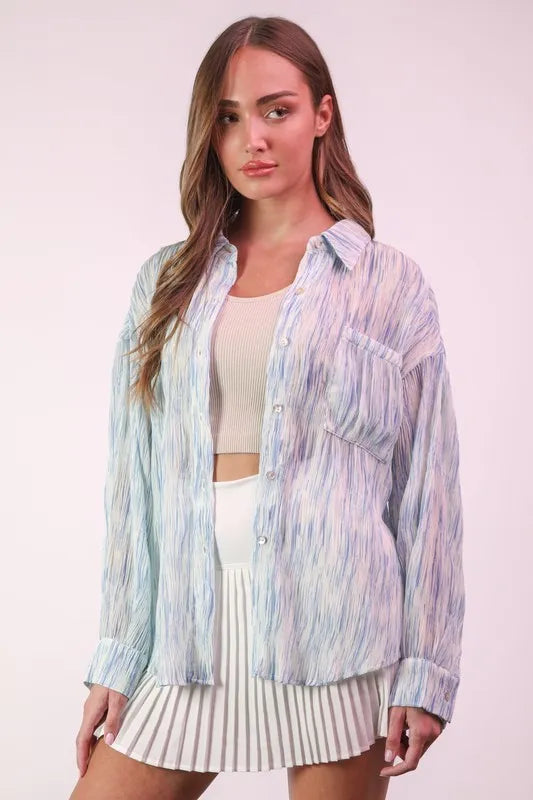 VERY J Plus Size Oversized Printed Button Up Shirt - felvior