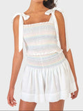 Smocked Tie Shoulder Cami and Shorts Set - felvior