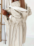 Drawstring Long Sleeve Hooded Trench Coat - felvior