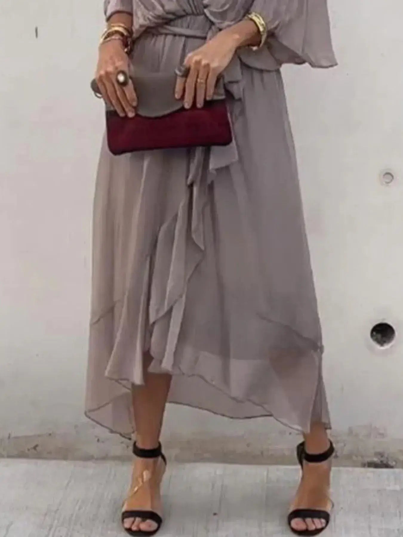 Full Size Flowy Tie Front Midi Dress with Flutter Sleeves Plus Size