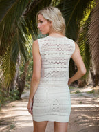 Openwork V-Neck Top and Skirt Knit Cover Up Set