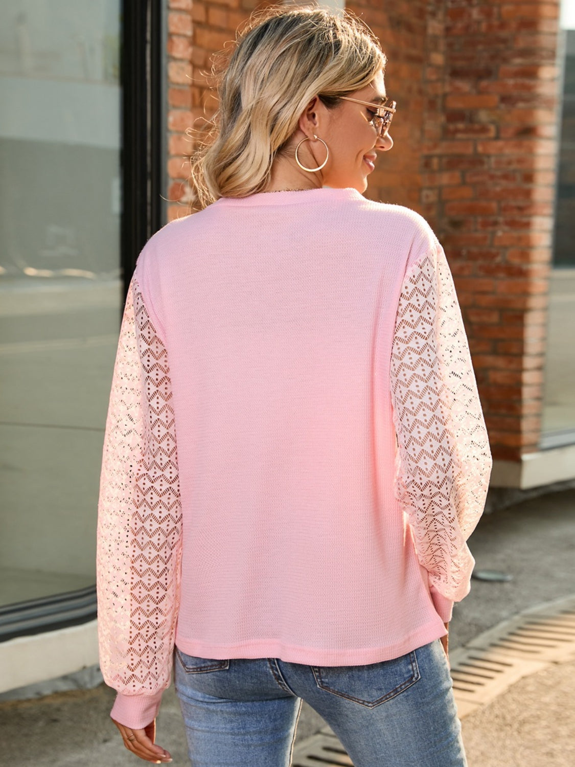 Full Size Round Neck Lace Long Sleeve T-Shirt Plus Size - felvior
