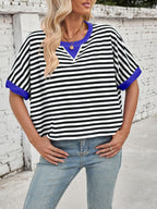 Lovelet Striped Round Neck Short Sleeve T-Shirt