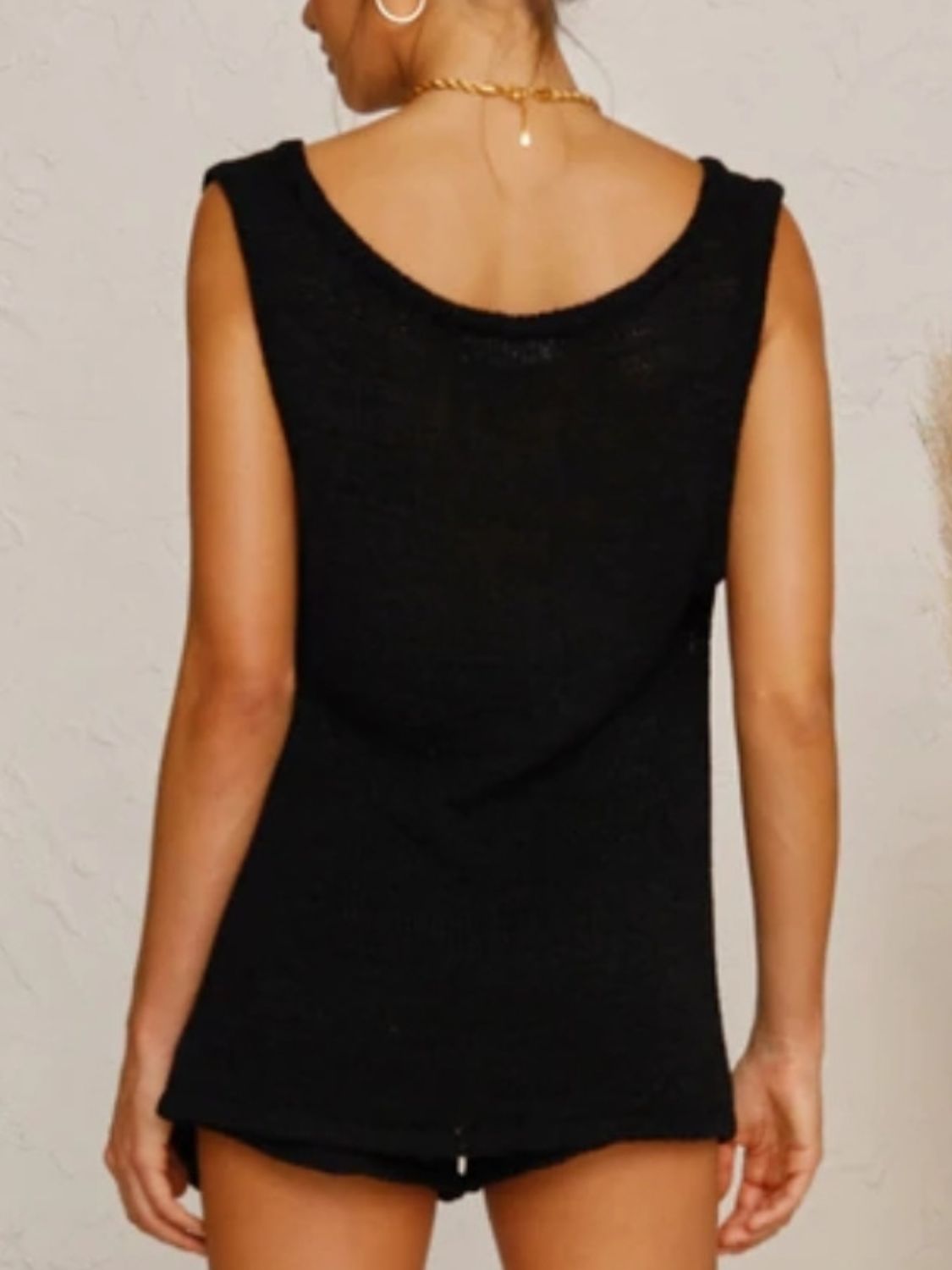V-Neck Sleeveless Top and Drawstring Shorts Sweater Set - felvior