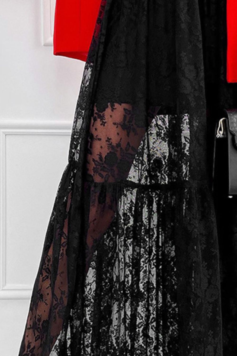 Lace Elastic Waist Maxi Skirt - felvior