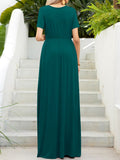 Round Neck Short Sleeve Maxi Dress with Pockets - felvior